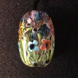 Hand Made Glass Bead on Black Satin Cord